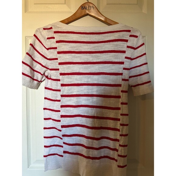 Loft Knit Top Red & White Striped Popover Short Sleeve Thin Cotton Blend SM - Picture 2 of 4